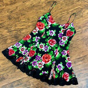 Victoria's Secret Black Floral Lace Nightie Mini Slip Dress Gold Label Women's